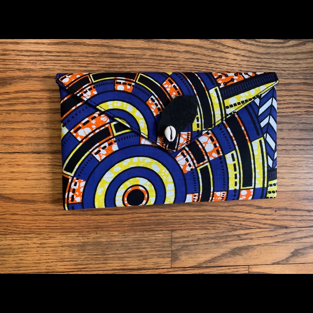 African Fabric Cowry Envelope Clutch